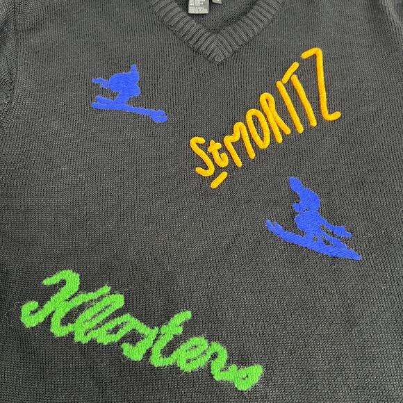 Vintage 90s Carole Little Sport Ski Sweater Women XL Black Wool Blend St Moritz - Picture 5 of 9